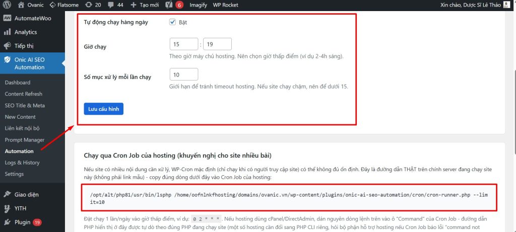 Cài đặt cron tự động Automation tại admin website
