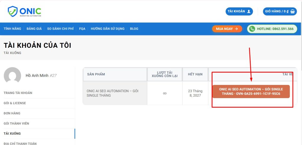 Nhấn vào link để tải plugin Onic AI SEO Automation về máy