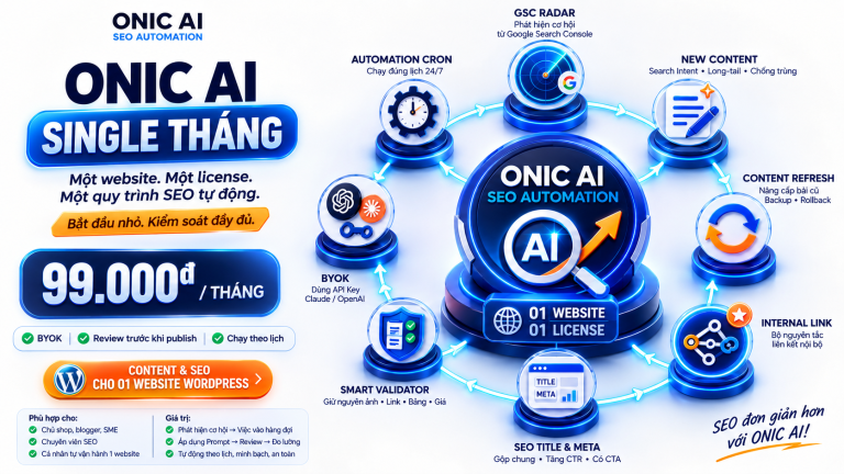 ONIC AI SEO AUTOMATION – GÓI SINGLE THÁNG