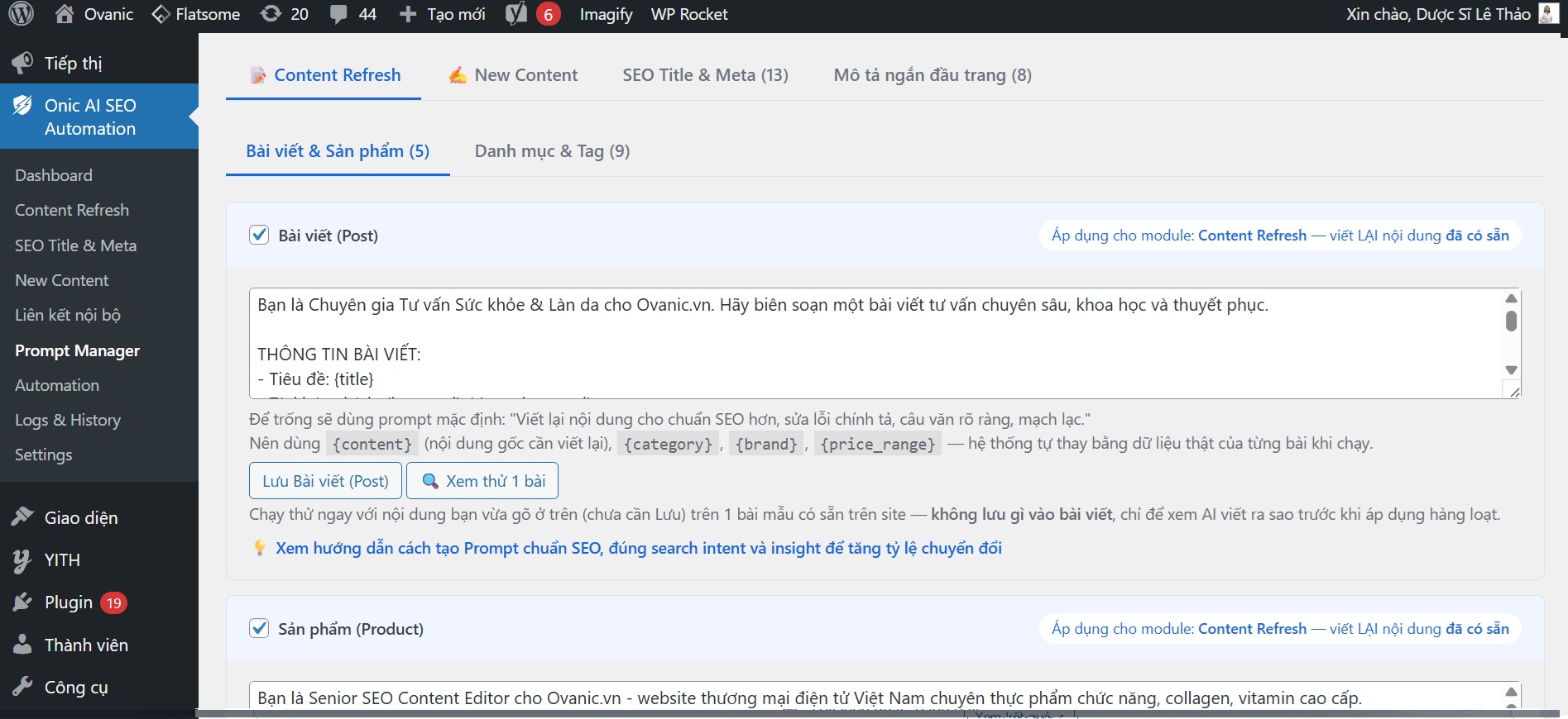 Prompt Manager — Giao diện thực tế Giao diện Prompt Manager nâng cao