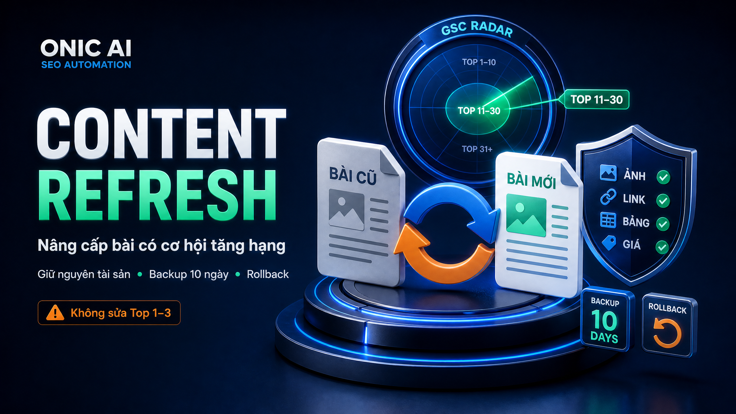 Content Refresh — Onic AI SEO Automation Tính năng Content Refresh của Onic AI SEO Automation