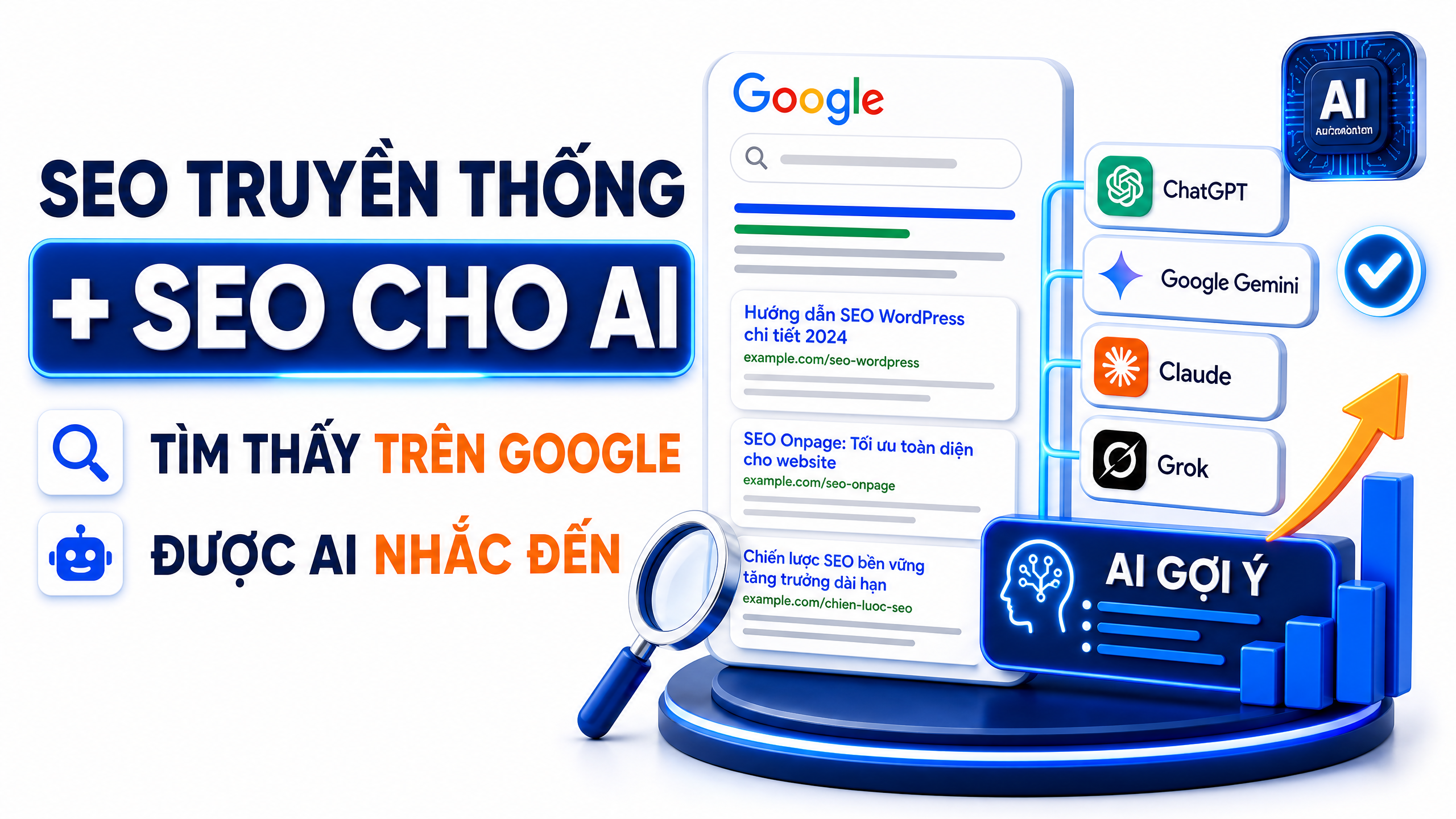 SEO truyền thống và SEO cho AI SEO truyền thống và SEO cho AI kết hợp Google Search Bing Search ChatGPT Google Gemini Claude và Grok