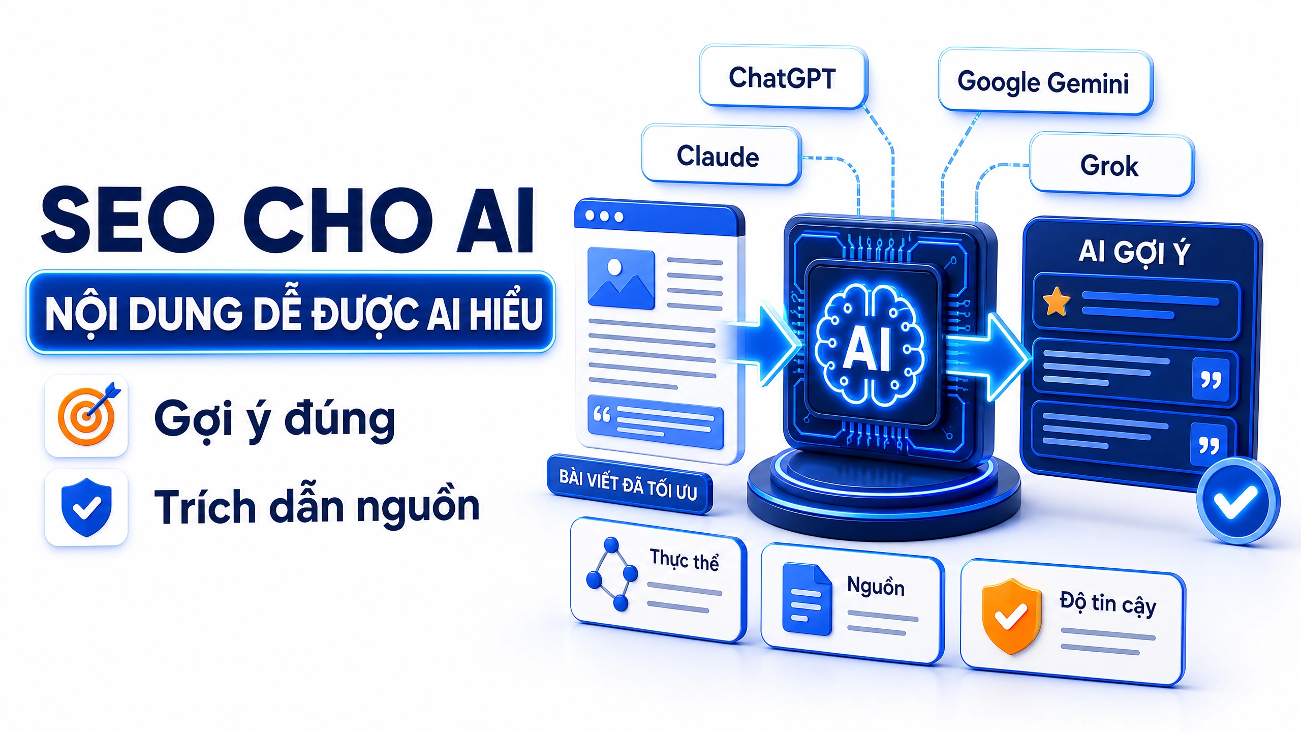 SEO cho AI và AI gợi ý SEO cho AI giúp ChatGPT Google Gemini Claude và Grok hiểu nội dung