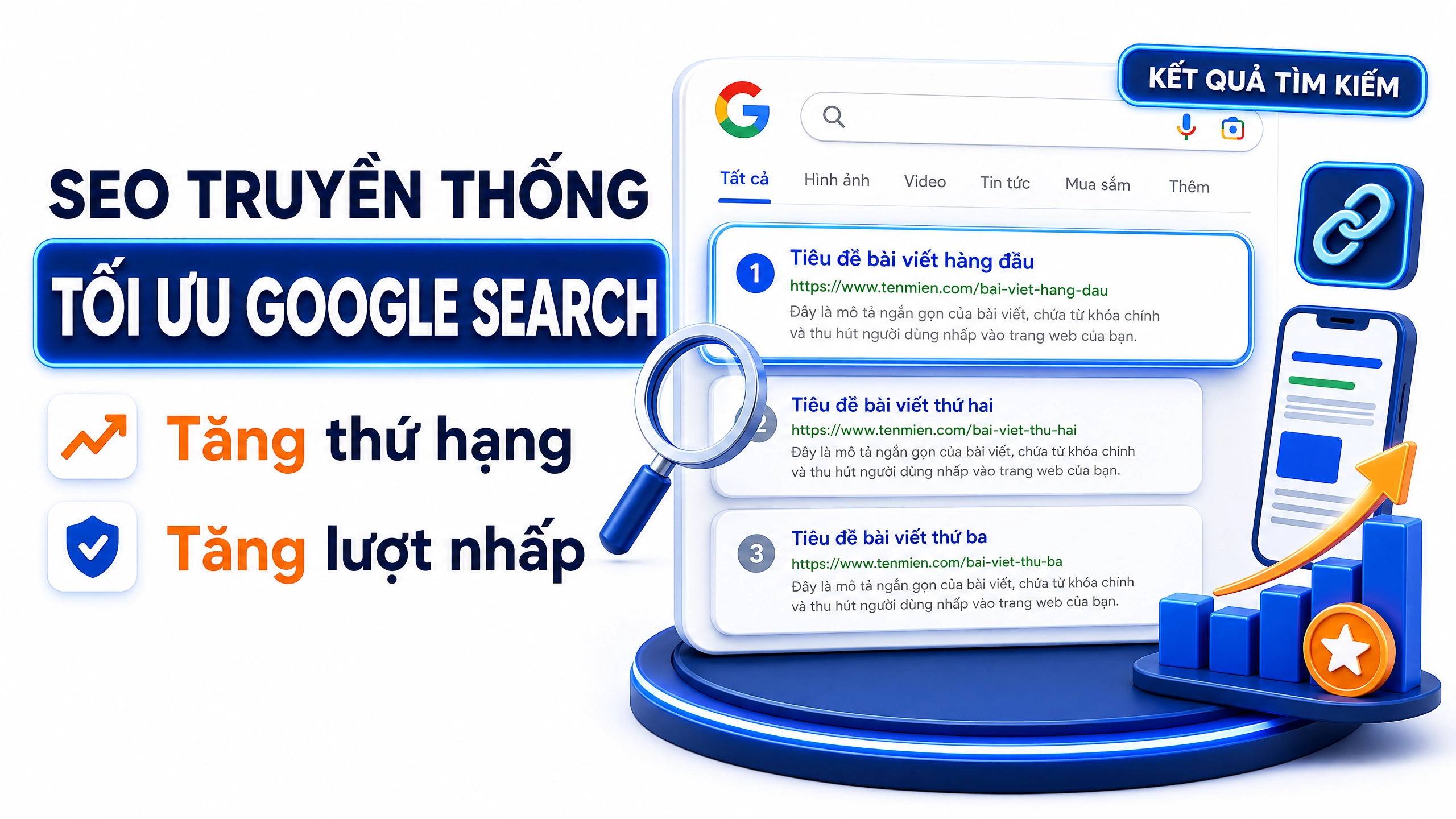 SEO truyền thống tối ưu Google Search Minh họa SEO truyền thống tối ưu Google Search và kết quả tìm kiếm