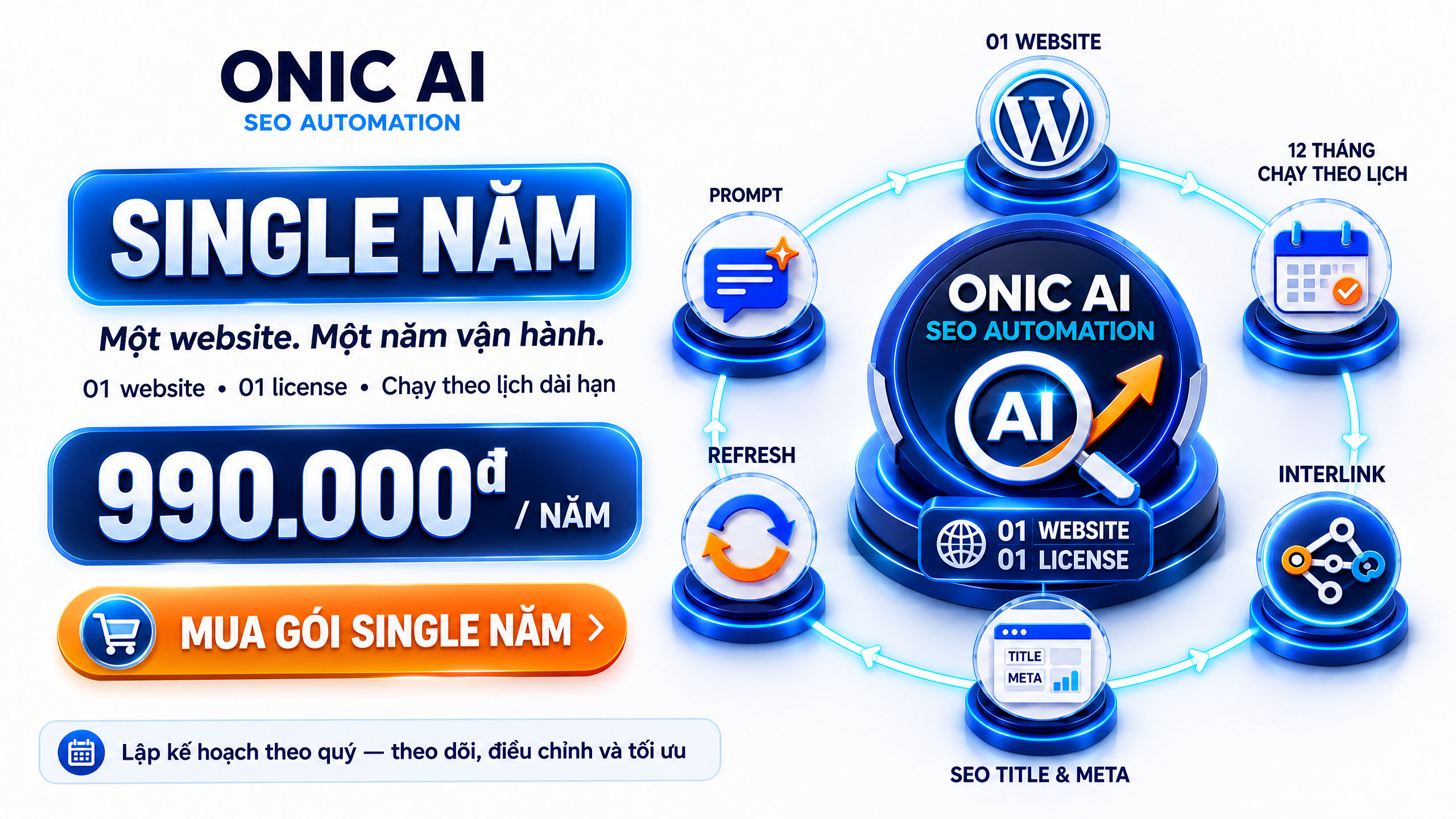 ONIC AI SEO Automation — Gói Single năm ONIC AI SEO Automation gói Single năm cho một website