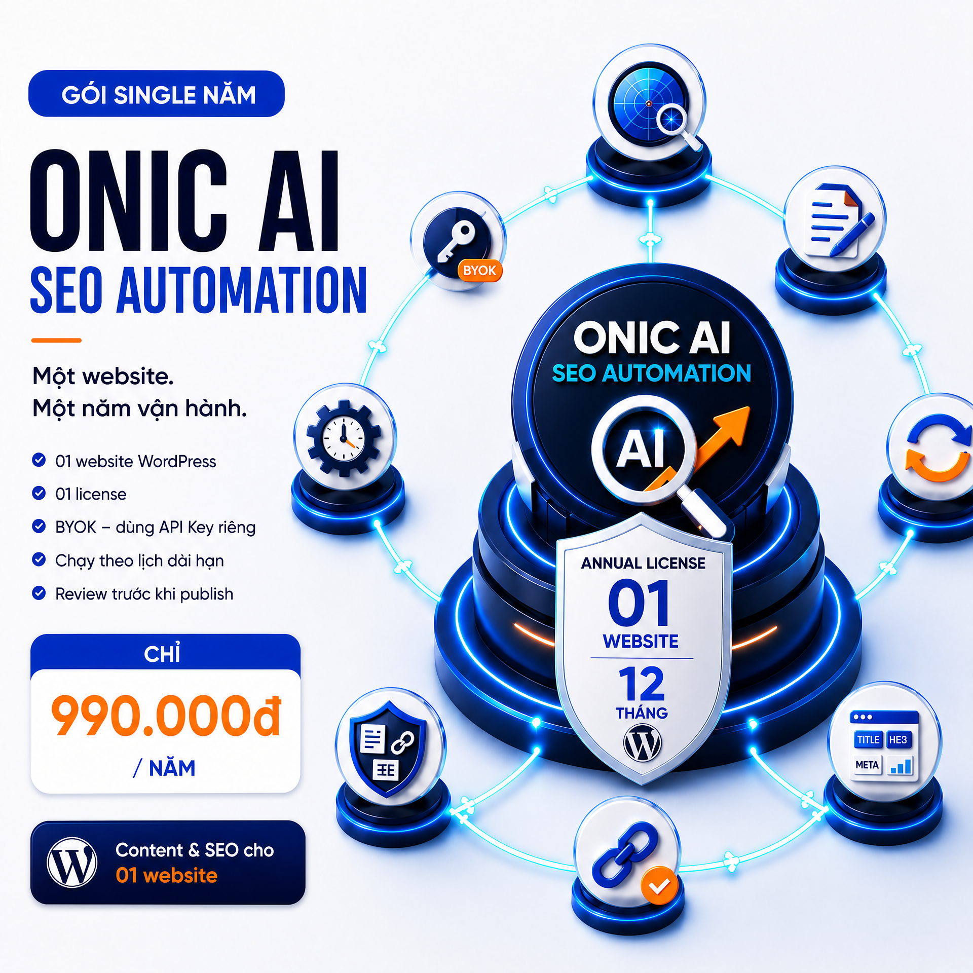 Gói Single năm — ONIC AI SEO Automation ONIC AI SEO Automation gói Single năm cho chủ website