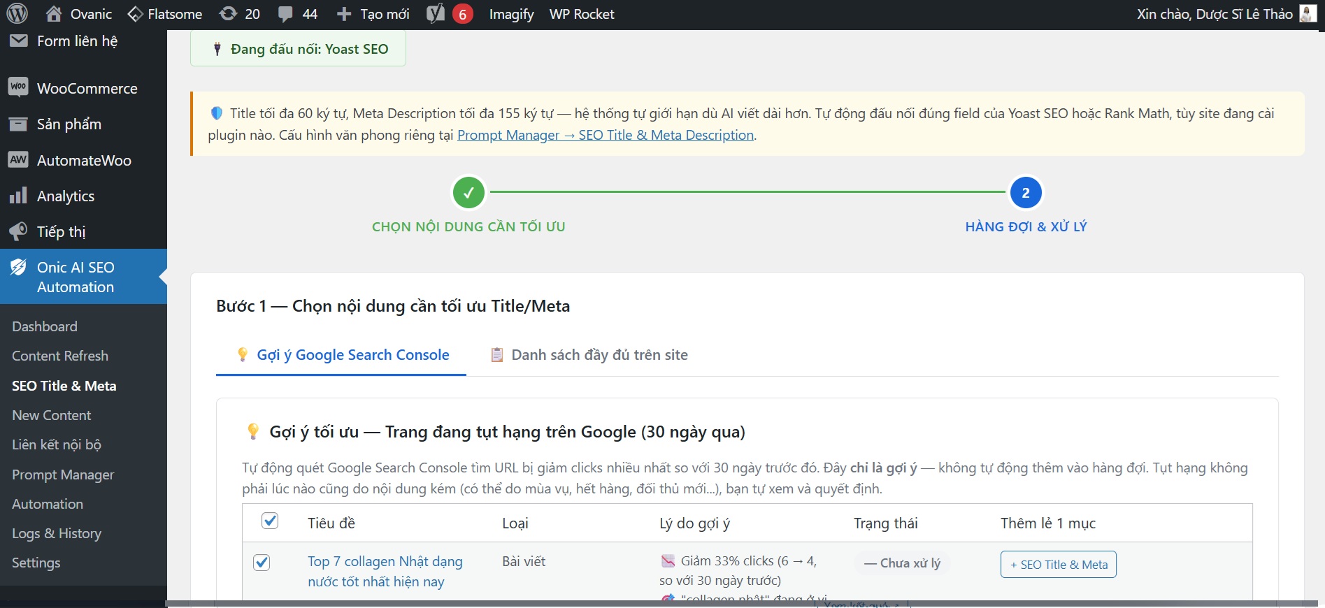 SEO Title & Meta hàng loạt — Giao diện thực tế Tối ưu hàng loạt SEO Title và Meta Description