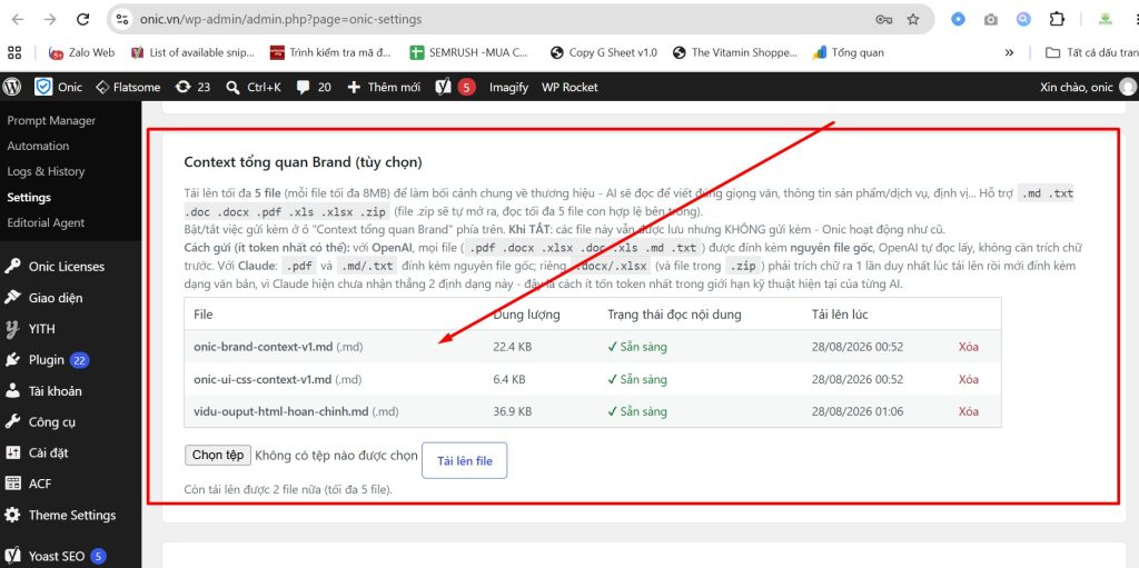 Brand Context dành cho AI trong SEO Automation Brand Context giúp AI hiểu thương hiệu sản phẩm khách hàng và quy tắc nội dung doanh nghiệp