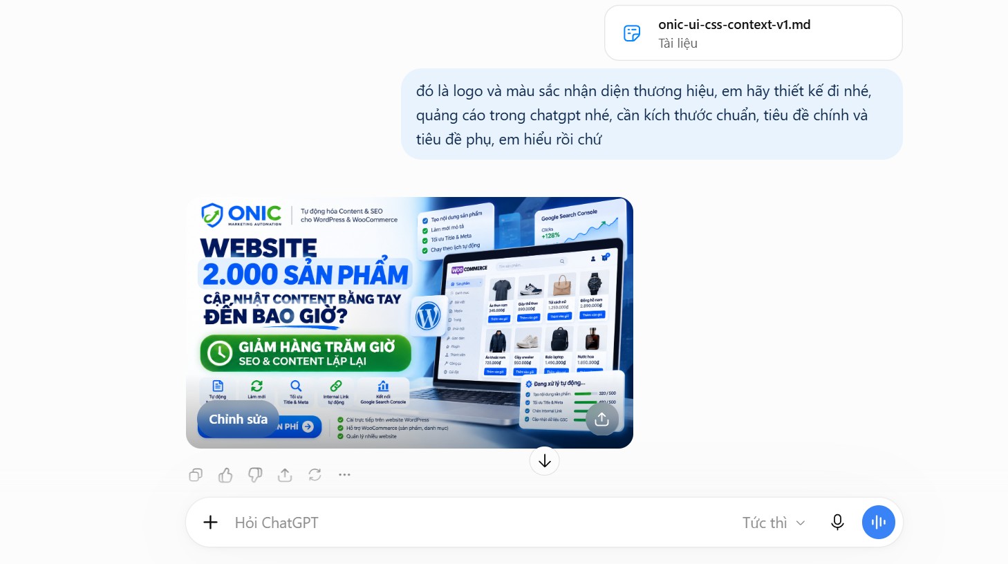 ChatGPT thiết kế banner quảng cáo Yêu cầu ChatGPT thiết kế banner quảng cáo theo mục tiêu, đối tượng và thông điệp của Onic