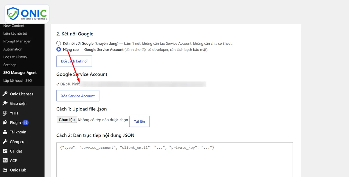 Kết nối Google nâng cao Kết nối Google bằng Service Account trong SEO Manager Agent