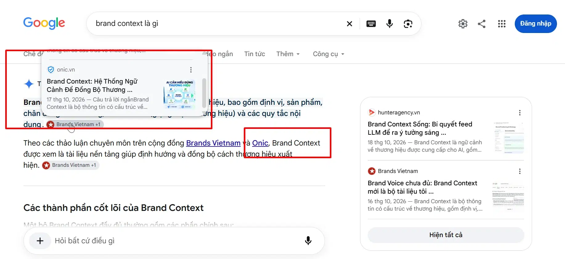AI Overview trích dẫn Onic AI Overview của Google cho brand context là gì trích dẫn bài của Onic.vn