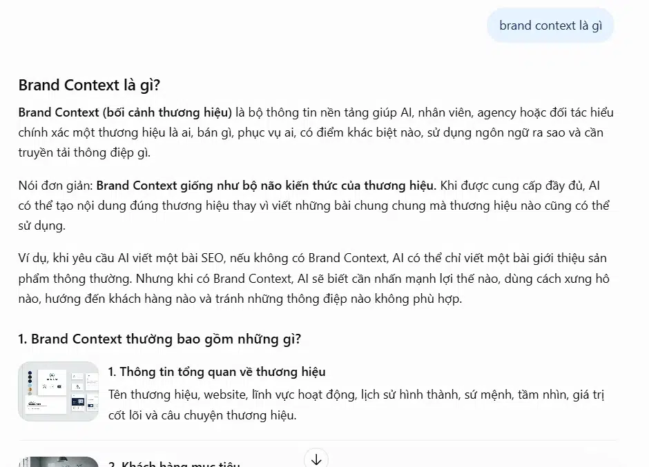 ChatGPT trả lời Brand Context ChatGPT trả lời câu hỏi brand context là gì