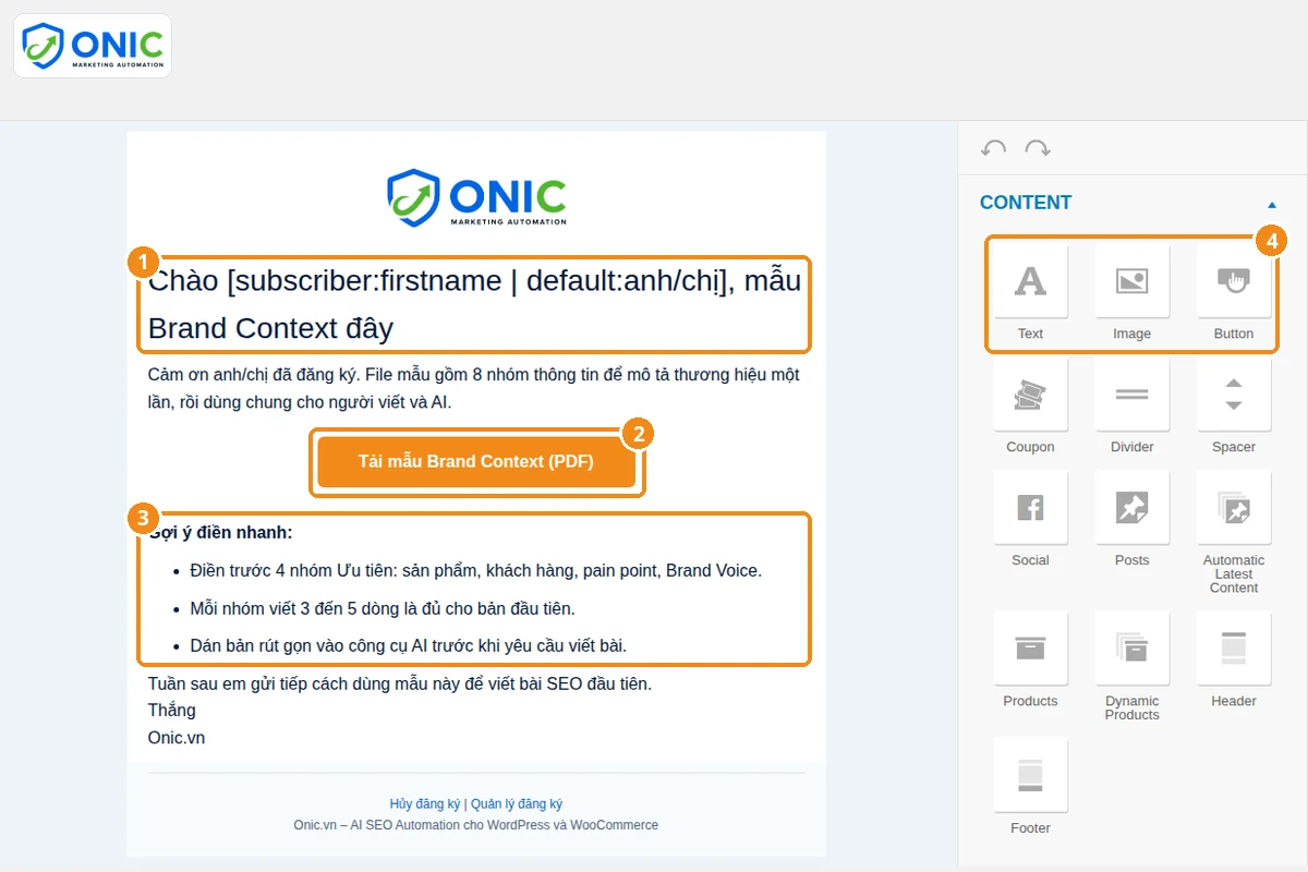 Email gửi quà tặng Email gửi link tải mẫu Brand Context cho người vừa đăng ký