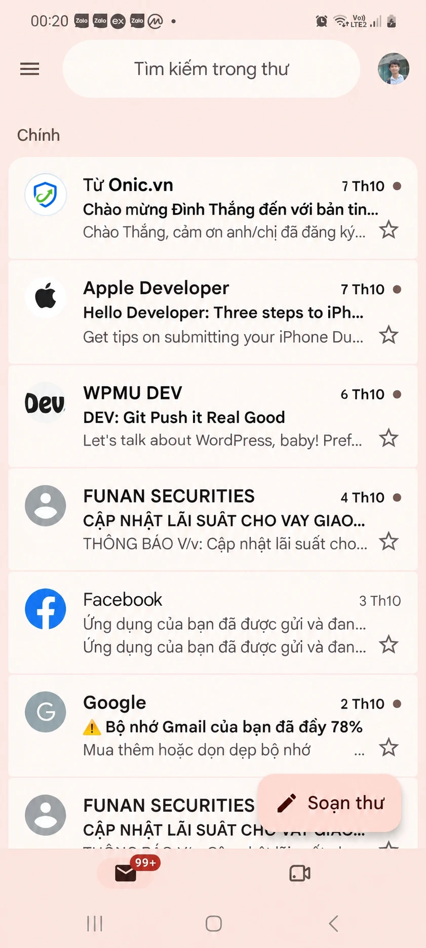 Email chào mừng trong hộp thư Email chào mừng bản tin Onic nằm đầu hộp thư Chính trên điện thoại