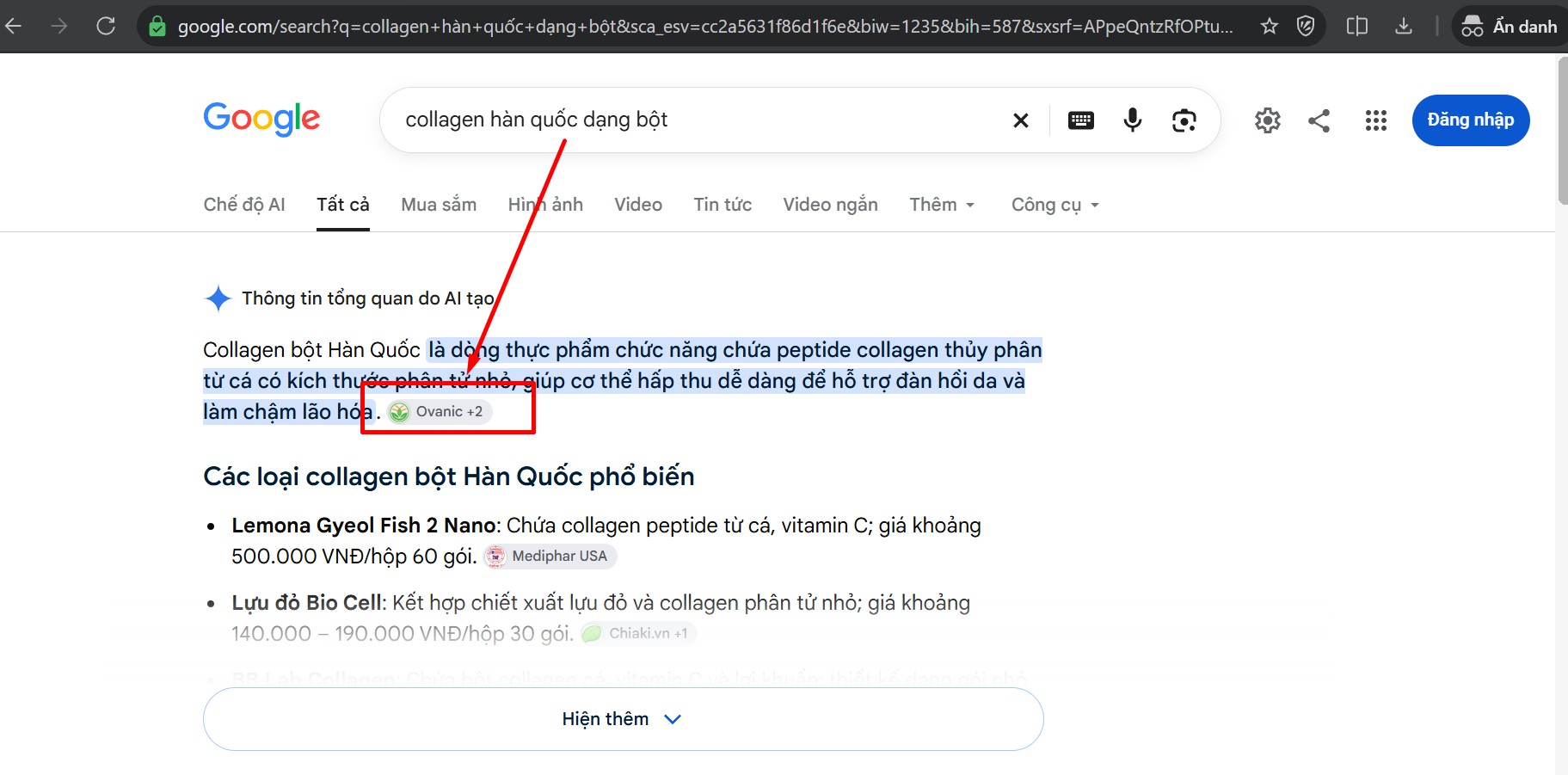 Kết quả Onic SEO cho ovanic.vn lên Google AI Overview Kết quả Onic SEO cho ovanic.vn xuất hiện trong Google AI Overview