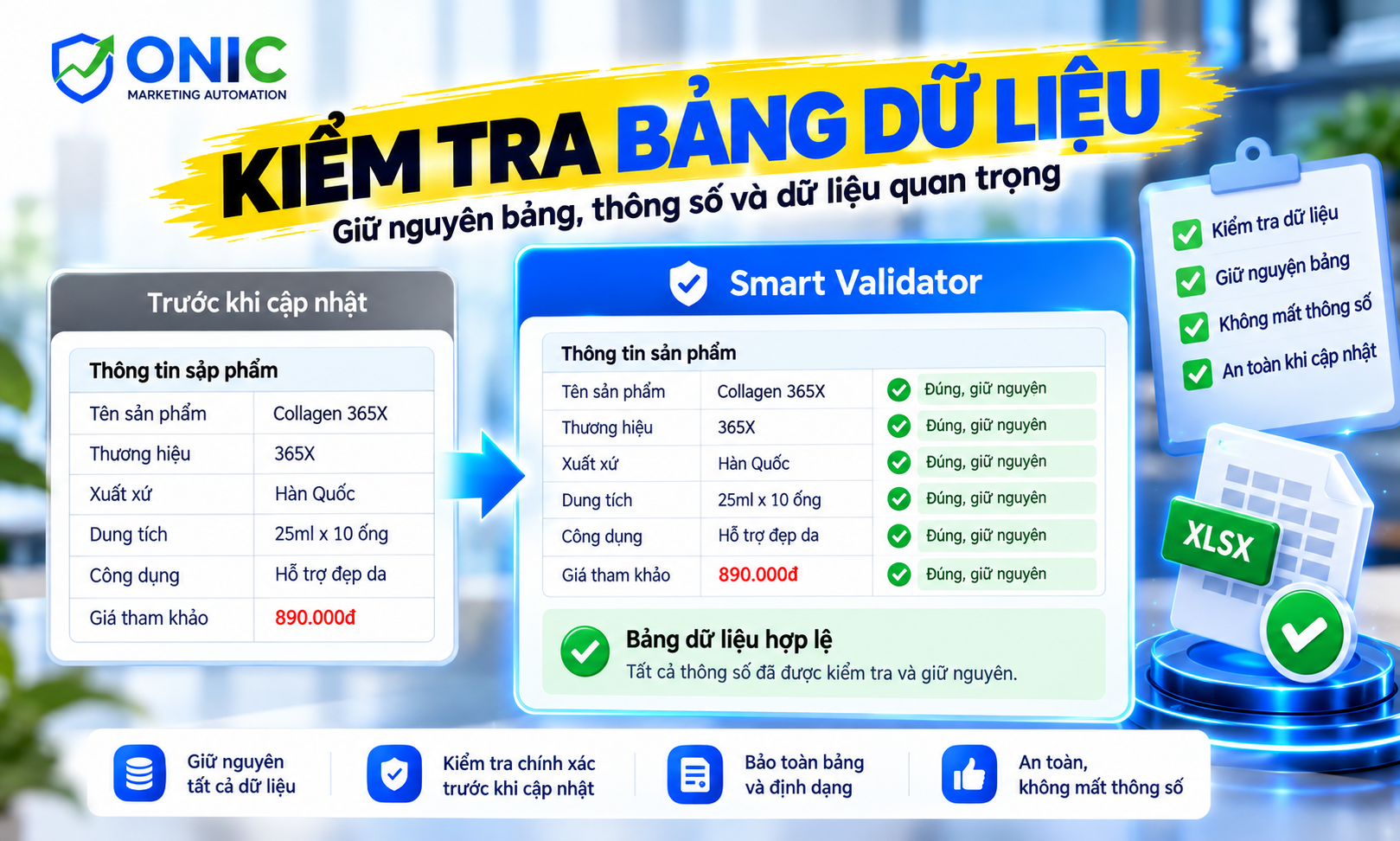 Kiểm tra bảng dữ liệu – Smart Validator Smart Validator kiểm tra bảng dữ liệu thương mại giữ nguyên thông số kỹ thuật sản phẩm