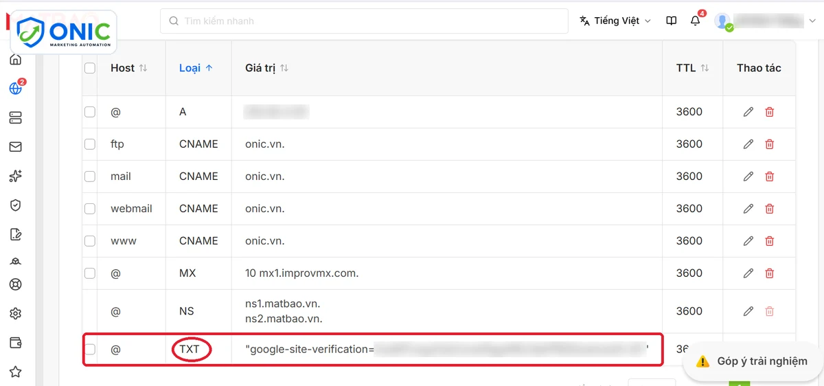Bản ghi TXT xác minh Postmaster Bản ghi TXT xác minh Google Postmaster Tools trong DNS Mắt Bão