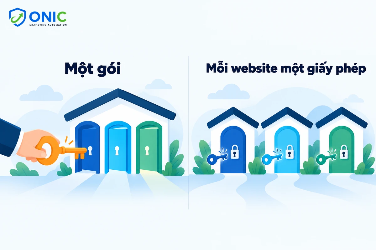 Một gói dùng cho nhiều website Minh họa một gói dùng cho nhiều website và mỗi website một giấy phép
