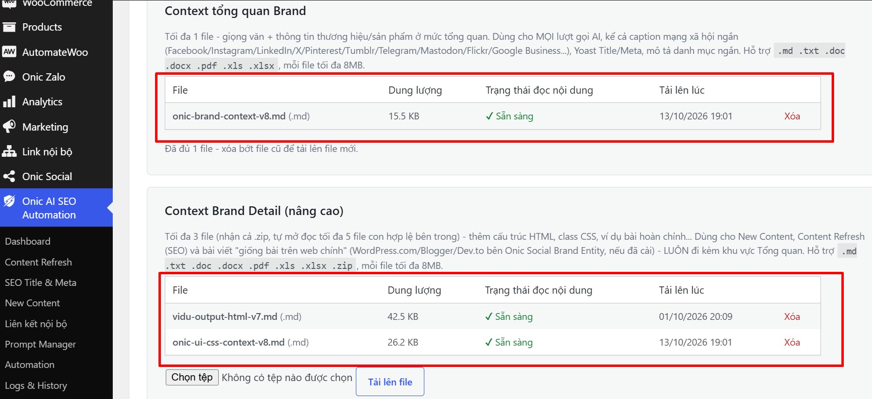 Nạp Brand context vào hệ thống