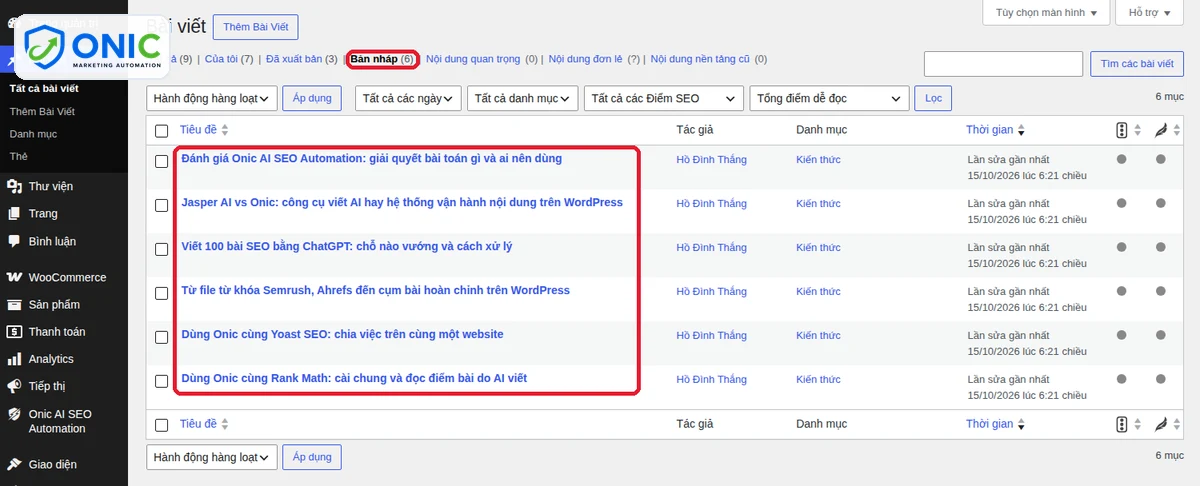 Bài nằm ở bản nháp chờ duyệt Danh sách bài viết trạng thái bản nháp trong WordPress chờ người duyệt