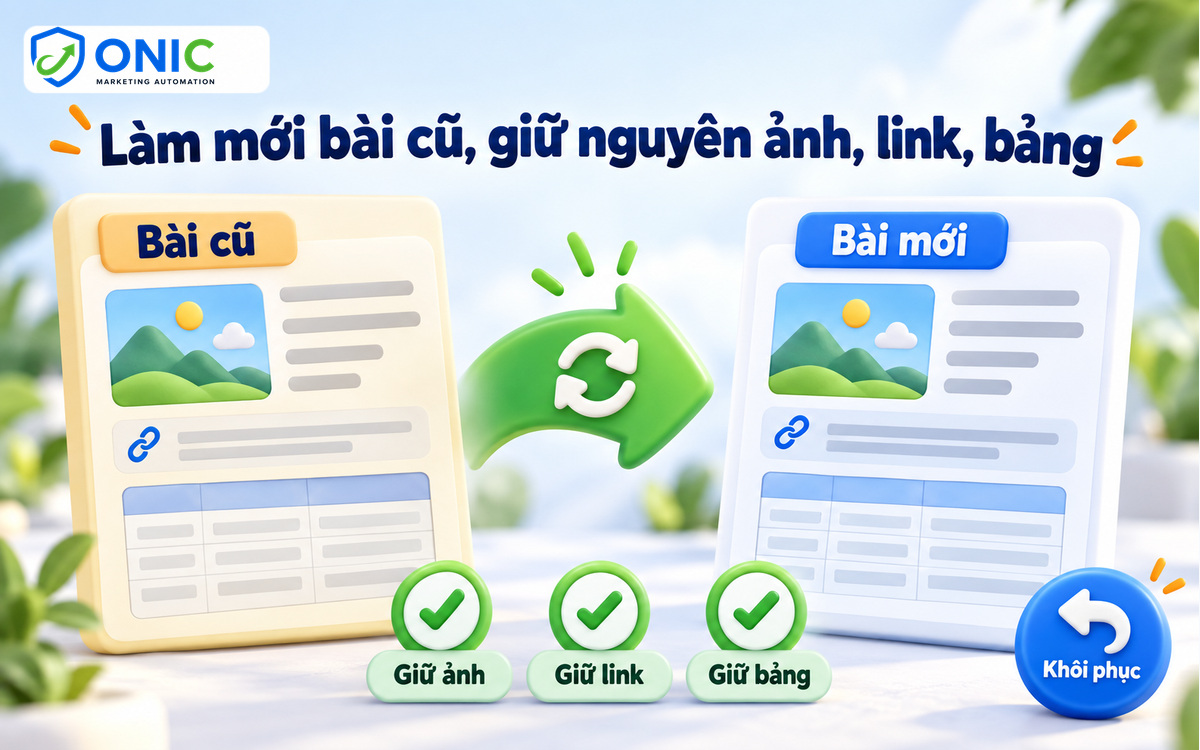 Làm mới bài cũ, giữ ảnh link bảng Làm mới bài cũ bằng Onic mà vẫn giữ ảnh, link, bảng, có nút khôi phục
