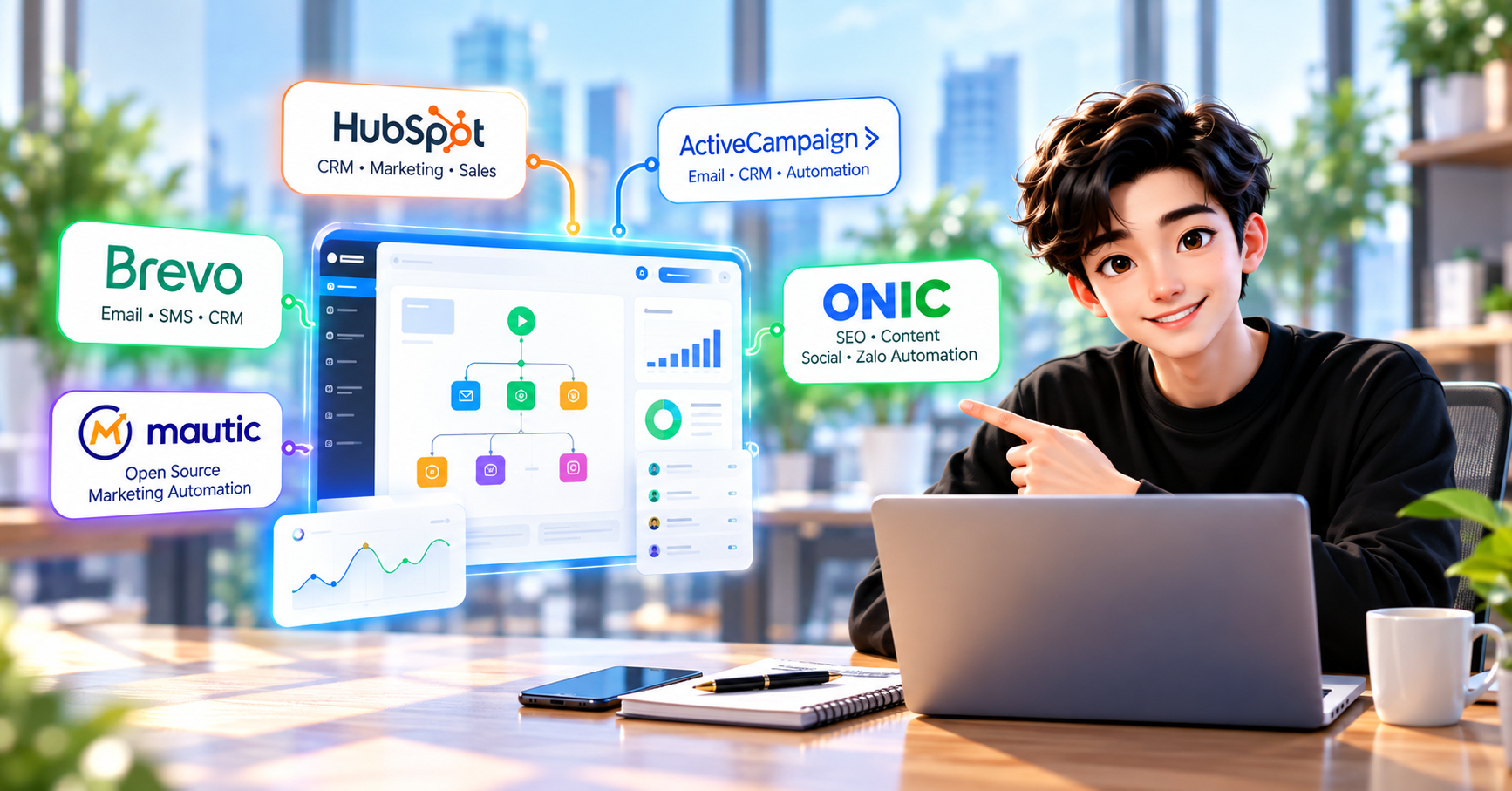 So sánh phần mềm marketing automation So sánh các phần mềm marketing automation: HubSpot, ActiveCampaign, Brevo, Mautic và Onic