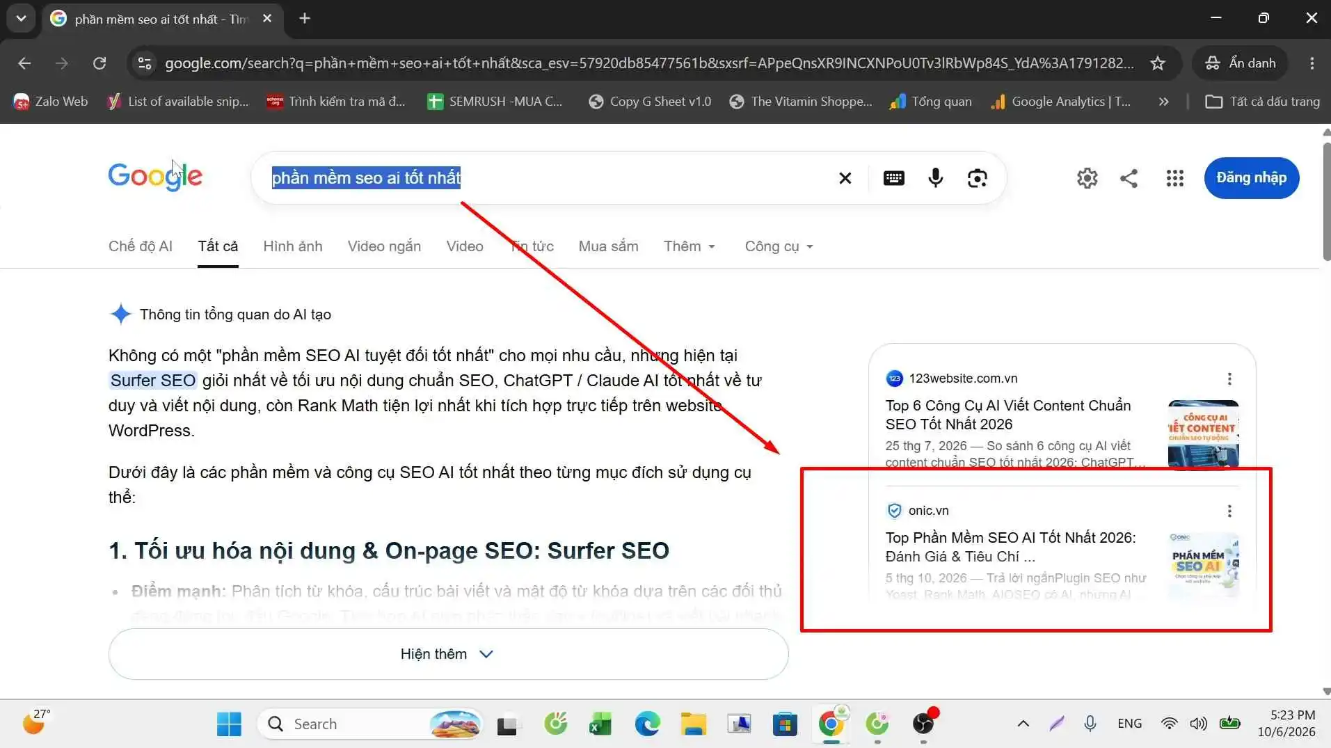 Được AI đề xuất sau 1 ngày Phần mềm SEO AI tốt nhất: Onic.vn được Google AI đề xuất sau 1 ngày