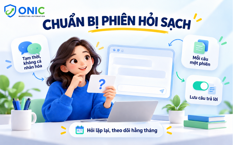Phiên hỏi sạch trên ChatGPT Phiên hỏi sạch khi kiểm tra thương hiệu: trò chuyện tạm thời, mỗi câu một phiên, lưu câu trả lời