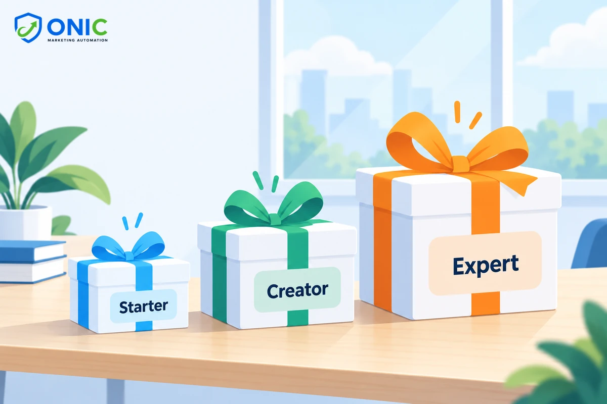 Ba mức gói Rank Math AI Minh họa ba mức gói Starter, Creator và Expert của Rank Math AI
