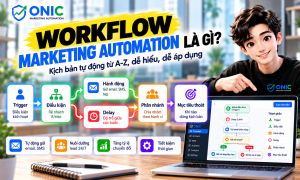 Workflow Marketing Automation với trigger, điều kiện, hành động, delay và phân nhánh tự động